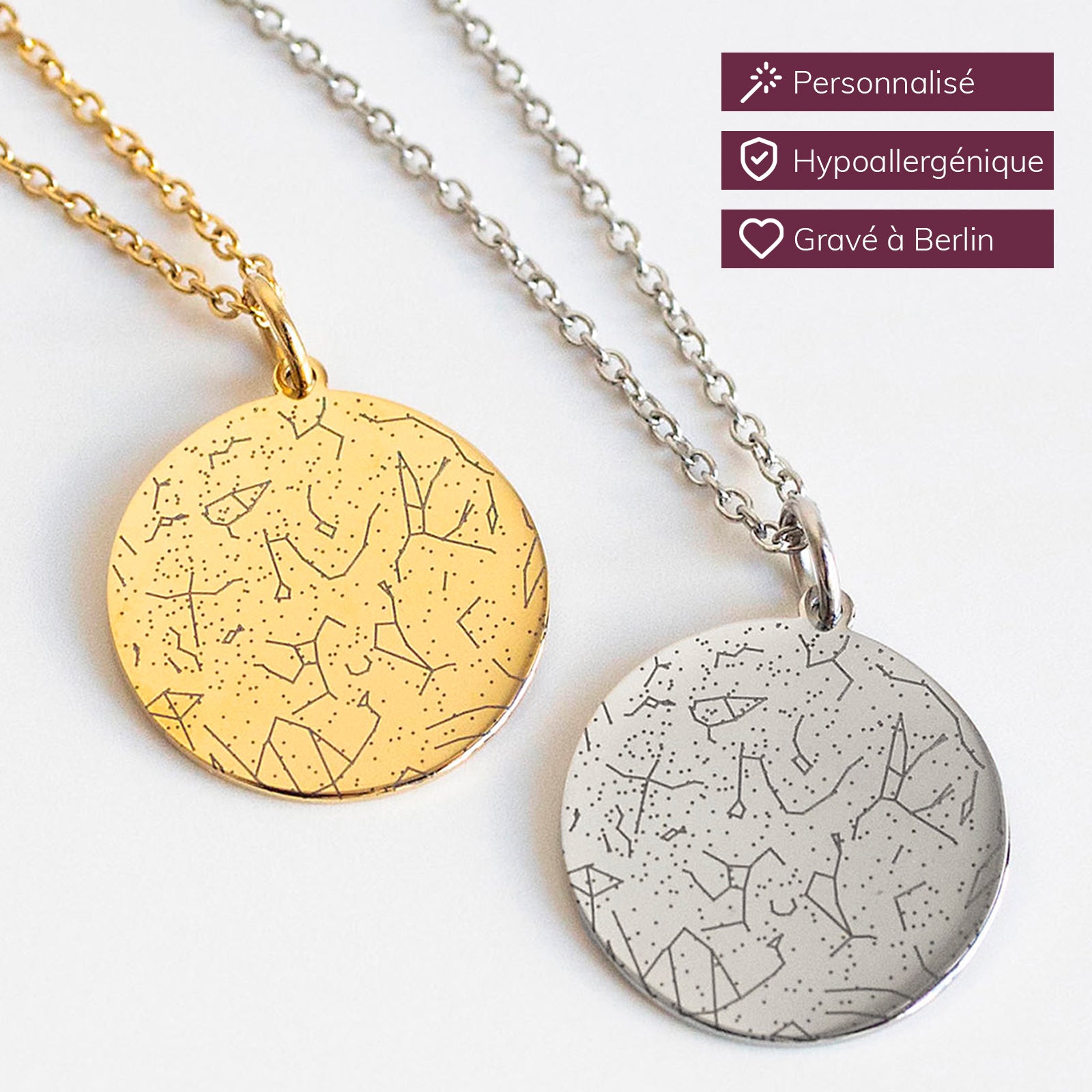 Carte du ciel personnalisée avec bijou – poster constellation étoilée avec collier – cadeau unique personnalisé