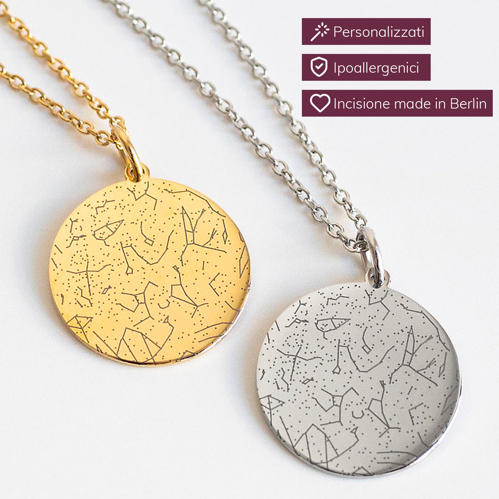 Mappa stellare personalizzata con gioiello – poster costellazione stelle con collana – regalo romantico personalizzato