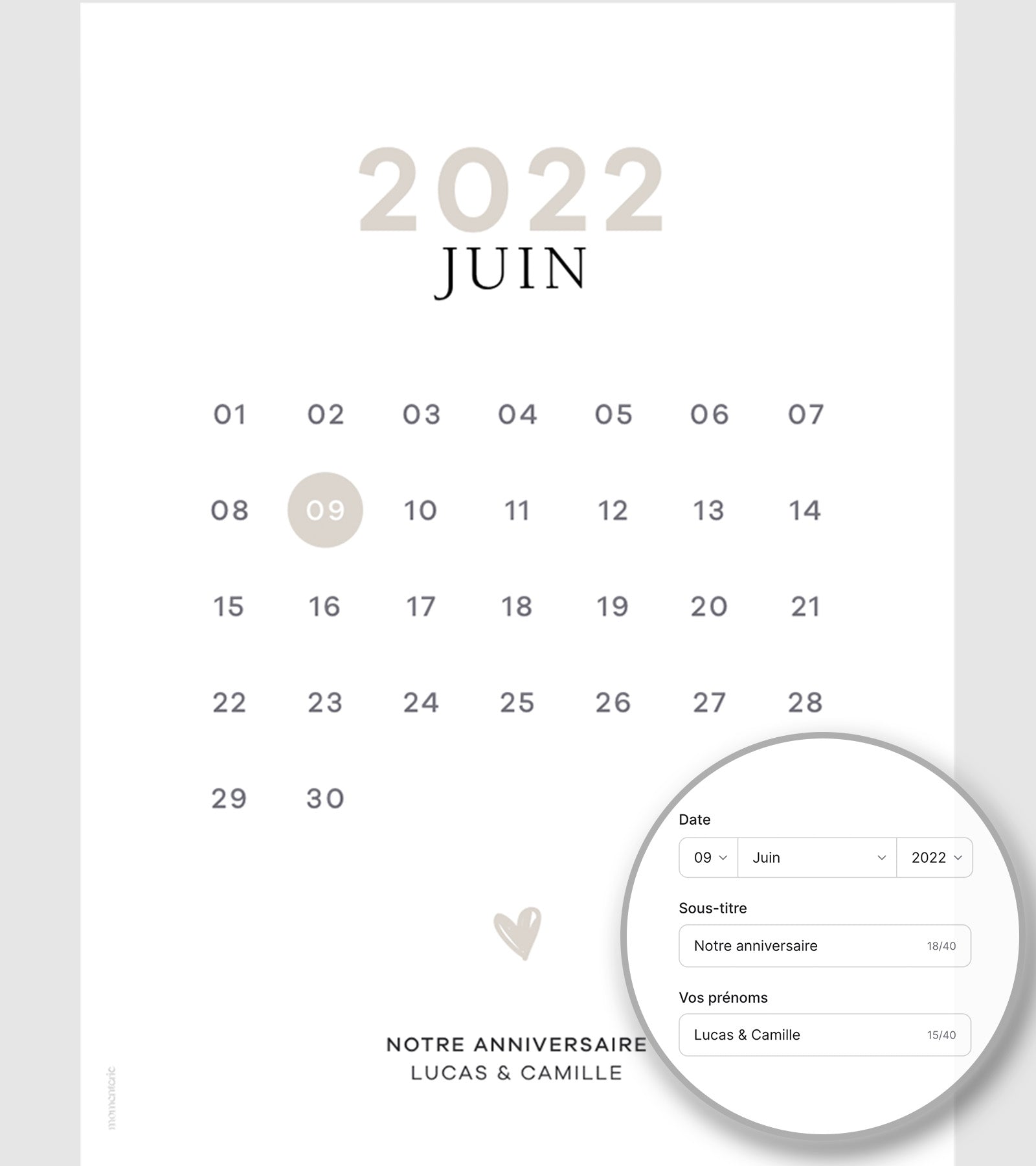 Poster date personnalisé – affiche minimaliste avec date et noms, cadeau unique et élégant pour couples et occasions spéciales