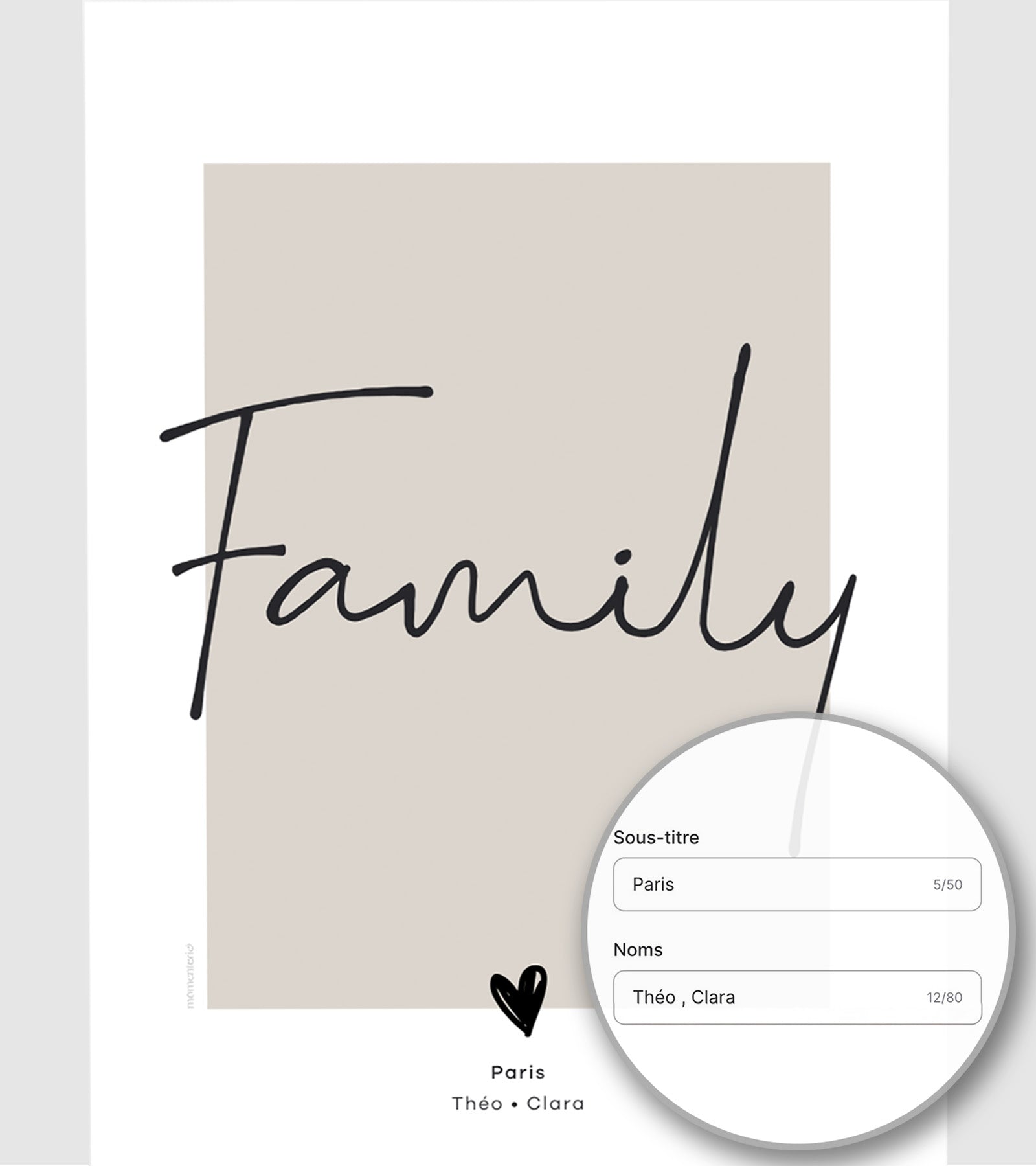 Poster famille personnalisé – illustration minimaliste en line art comme cadeau unique et décoration murale élégante pour la maison